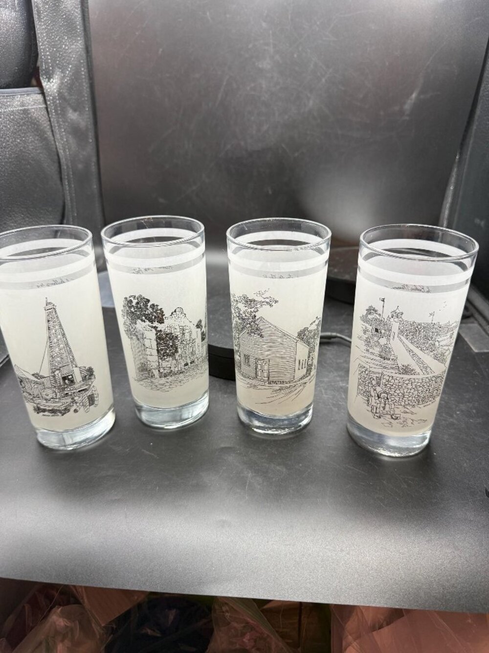 Texas Sesquicentennial Frosted Glasses Set of 4